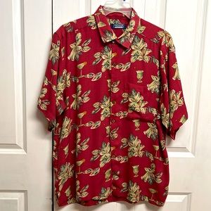 Premier Red Multi Color Tropical Cocktail Print Pocket Casual Shirt Size XL